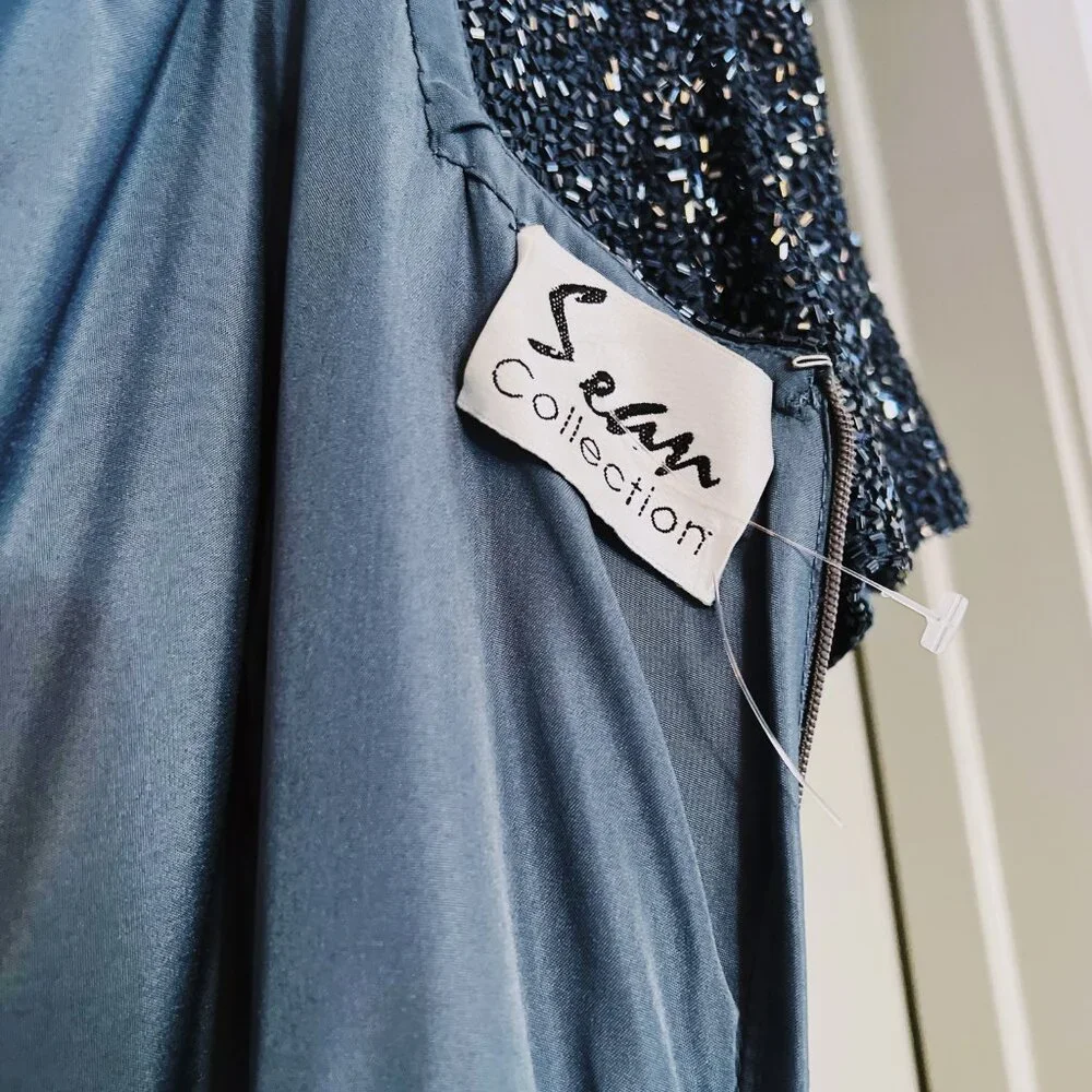 Seam Collection Beaded Navy Blue Chiffon Gown | Vintage Formal Dress | Size 10 - Picture 6 of 6